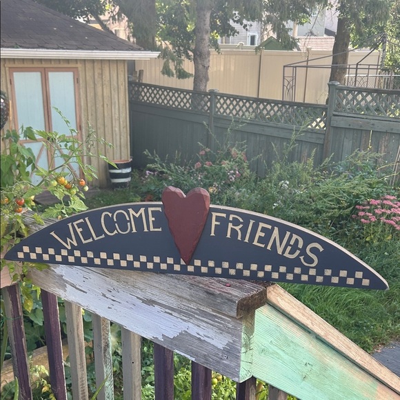 Wooden Handmade Welcome Friends Sign with Heart Country Home 29"x6.5" - Picture 4 of 17